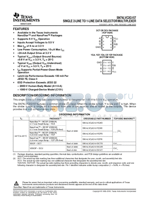 SN74LVC2G157DCUR datasheet - SINGL 2LINE TO 1LINE DATA SELECTOR/MULTIPLEXER