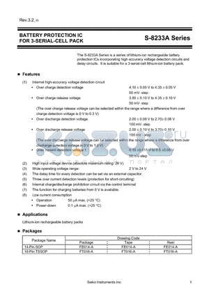 S-8233AIFE-TB datasheet - BATTERY PROTECTION IC FOR 3-SERIAL-CELL PACK