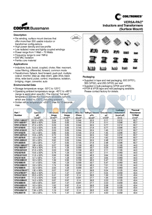 VP1-0102-R datasheet - Inductors and Transformers