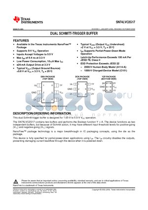 SN74LVC2G17DBVTE4 datasheet - DUAL SCHMITT-TRIGGER BUFFER