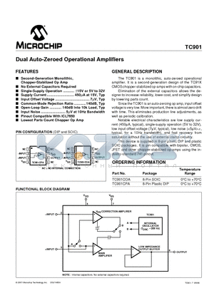 TC901 datasheet - Dual Auto-Zeroed Operational Amplifiers