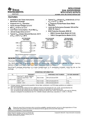 SN74LVC2G240DCUR datasheet - DUAL BUFFER/DRIVER WITH 3-STATE OUTPUTS