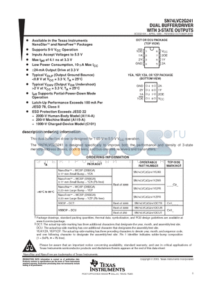 SN74LVC2G241DCUT datasheet - DUAL BUFFER/DRIVER WITH 3-STATE OUTPUTS