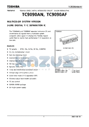 TC9090AF datasheet - MULTICOLOR SYSTEM VERSION 3 LINE DIGITAL Y/C SEPARATION IC