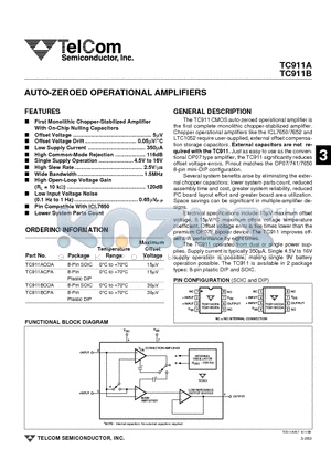 TC911A datasheet - AUTO-ZEROED OPERATIONAL AMPLIFIERS