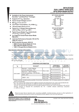 SN74LVC2G38YZPR datasheet - DUAL 2 INPUT NAND GATE WITH OPEN DRAIN OUTPUT