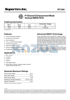 VP1550NW datasheet - P-Channel Enhancement-Mode Vertical DMOS FETs