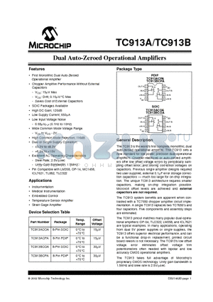 TC913B datasheet - Dual Auto-Zeroed Operational Amplifiers