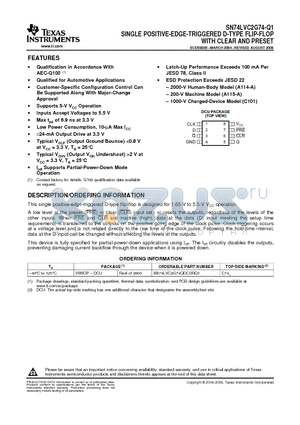 SN74LVC2G74-Q1 datasheet - SINGLE POSITIVE-EDGE-TRIGGERED D-TYPE FLIP-FLOP WITH CLEAR AND PRESET