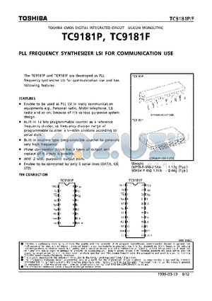 TC9181P datasheet - PLL FREQUENCY SYNTHESIZER LSI FOR COMMUNICATION USE