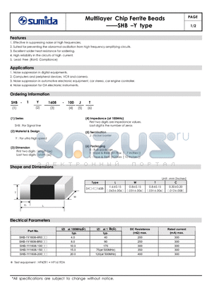 SHB-1Y1608-4R0 datasheet - Multilayer Chip Ferrite Beads