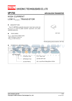 UP1753-AA3-R datasheet - HIGH CURRENT LOW V TRANSISTOR