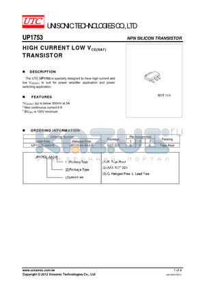 UP1753G-AA3-R datasheet - HIGH CURRENT LOW VCE(SAT) TRANSISTOR