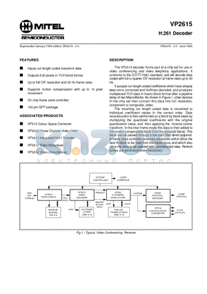 VP2615CGGH1R datasheet - H.261 Decoder