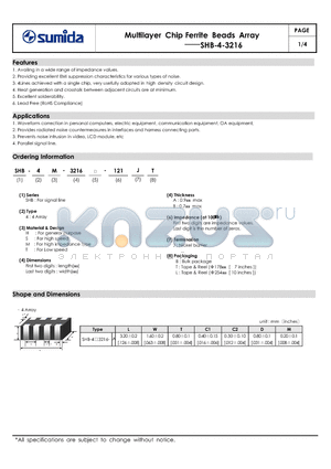 SHB-4H-3216B-121JL datasheet - Multilayer Chip Ferrite Beads Array