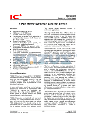 TC9204-DS-R05 datasheet - 4-Port 10/100/1000 Smart Ethernet Switch