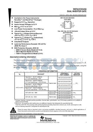 SN74LVC2GU04DCKT datasheet - DUAL INVERTER GATE