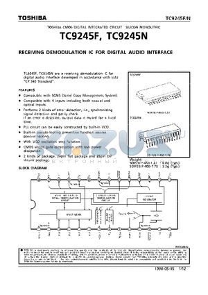 TC9245N datasheet - RECEIVING DEMODULATION IC FOR DIGITAL AUDIO INTERFACE