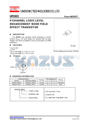 UP2003-TN3-R datasheet - P-CHANNEL LOGIC LEVEL ENHANCEMENT MODE FIELD EFFECT TRANSISTOR