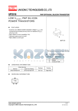 UP2518-AE3-6-R datasheet - LOW VCE(SAT) PNP SILICON POWER TRANSISTORS