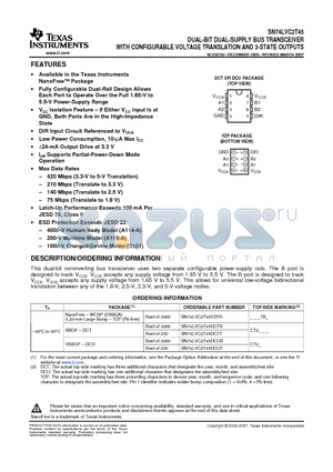 SN74LVC2T45DCURE4 datasheet - DUAL-BIT DUAL-SUPPLY BUS TRANSCEIVER WITH CONFIGURABLE VOLTAGE TRANSLATION AND 3-STATE OUTPUTS