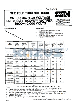 SHB15UF datasheet - 25-80MA, HIGH VOLTAGE ULTRA FAST RECOVERY RECTIFIER 1500-10,000 VOLTS