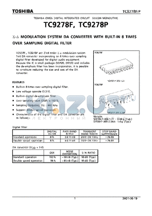 TC9278P datasheet - CMOS DIGITAL INTEGRATED CIRCUIT SILICON MONOLITHIC