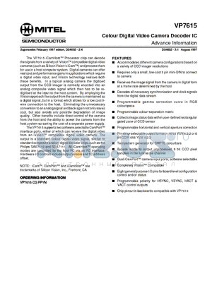 VP7615 datasheet - Colour Digital Video Camera Decoder IC