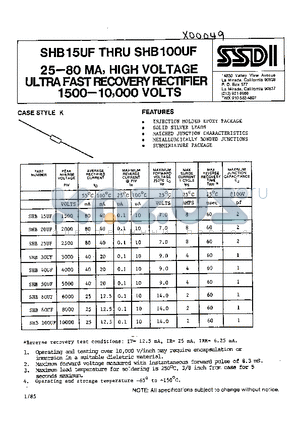 SHB50UF datasheet - 25-80MA, HIGH VOLTAGE ULTRA FAST RECOVERY RECTIFIER 1500-10,000 VOLTS