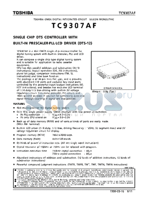 TC9307AF datasheet - SINGLE CHIP DTS CONTROLLER WITH BUILT-IN PRESCALER.PLL.LCD DRIVER