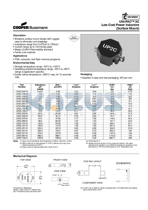 UP2C-680-R datasheet - Miniature surface mount design with rugged case to eliminate core breakage