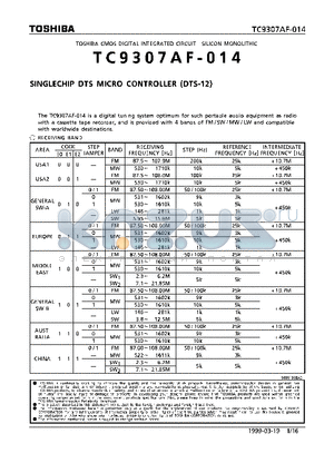 TC9307AF-014 datasheet - SINGLECHIP DTS MICRO CONTROLLER