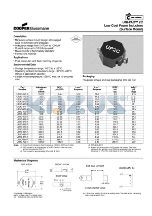 UP2C-6R8-R datasheet - Miniature surface mount design with rugged case to eliminate core breakage