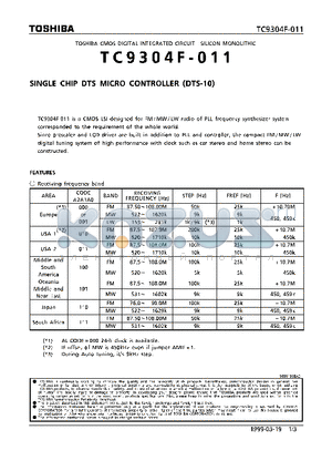 TC9304F-011 datasheet - SINGLE CHIP DTS MICRO CONTROLLER