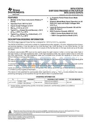 SN74LVC32374AGKER datasheet - 32-BIT EDGE-TRIGGERED D-TYPE FLIP-FLOP WITH 3-STATE OUTPUTS