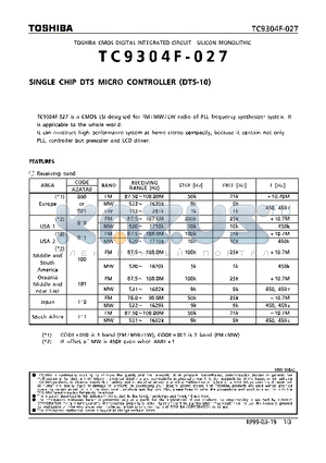 TC9304F-027 datasheet - SINGLE CHIP DTS MICRO CONTROLLER