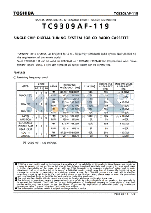 TC9309AF-119 datasheet - SINGLE CHIP DIGITAL TUNING SYSTEM FOR CD RADIO CASSETTE