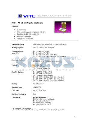 VPC1-B1B-40M000 datasheet - VPC1 7.5 x 5 mm Crystal Oscillators