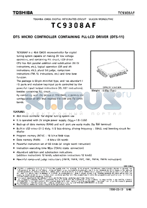 TC9308AF datasheet - DTS MICRO CONTROLLER CONTAINING PLL.LCD DRIVER