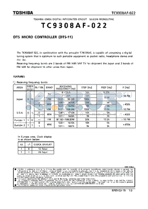 TC9308AF-022 datasheet - DTS MICRO CONTROLLER