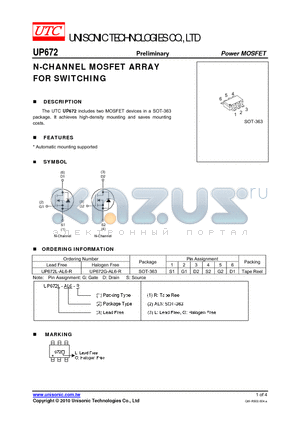 UP672 datasheet - N-CHANNEL MOSFET ARRAY FOR SWITCHING