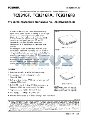 TC9316F datasheet - DTS MICRO CONTROLLER CONTAINING PLL, LCD DRIVER