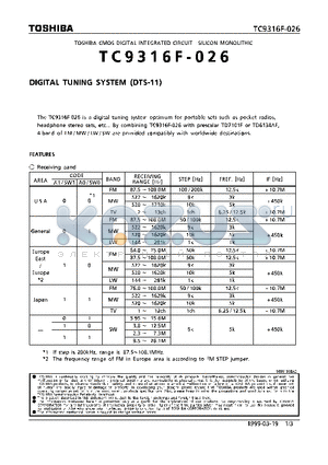 TC9316F-026 datasheet - DIGITAL TUNING SYSTEM