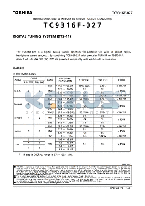 TC9316F-027 datasheet - DIGITAL TUNING SYSTEM