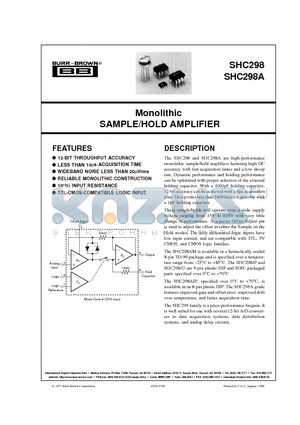 SHC298 datasheet - Monolithic SAMPLE/HOLD AMPLIFIER