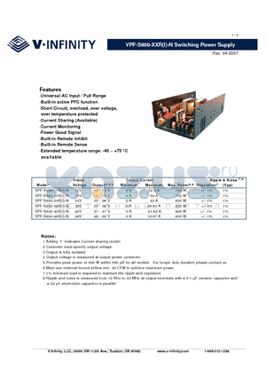 VPF-S800-15RI-N datasheet - Switching Power Supply