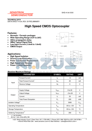 SHD-4134-XXX datasheet - High Speed CMOS Optocoupler