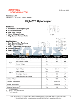 SHD-4137-411 datasheet - High CTR Optocoupler