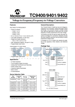 TC9402 datasheet - Voltage-to-Frequency/Frequency-to-Voltage Converters