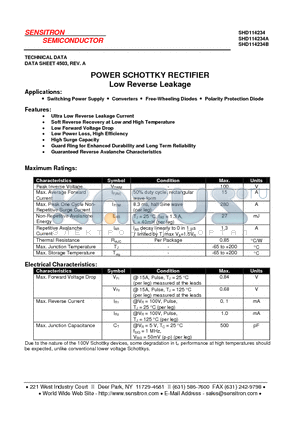 SHD114234 datasheet - POWER SCHOTTKY RECTIFIER Low Reverse Leakage